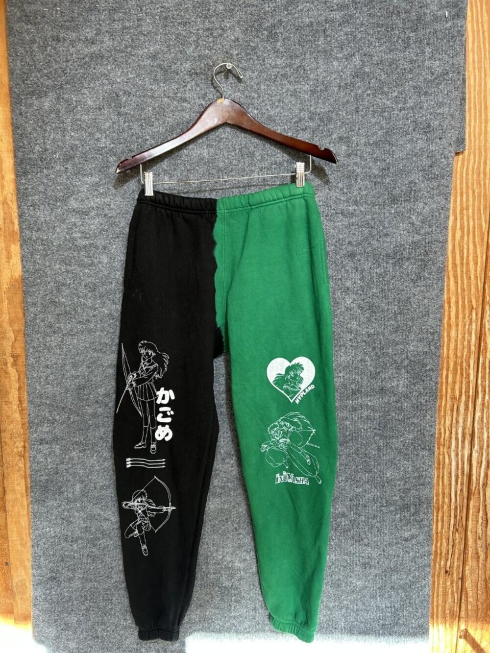 Hypland Pants Mens Small Green Black Fleece Sweatpants Joggers Inuyasha Anime